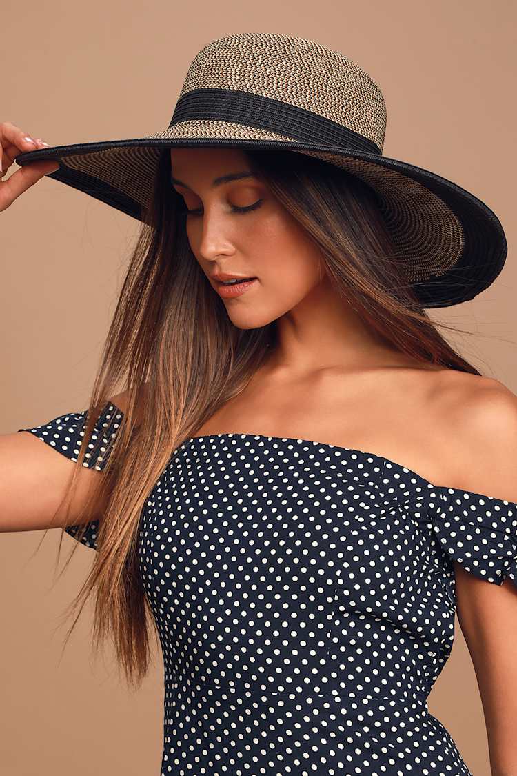 Black weave floppy hat Francesca main image 2