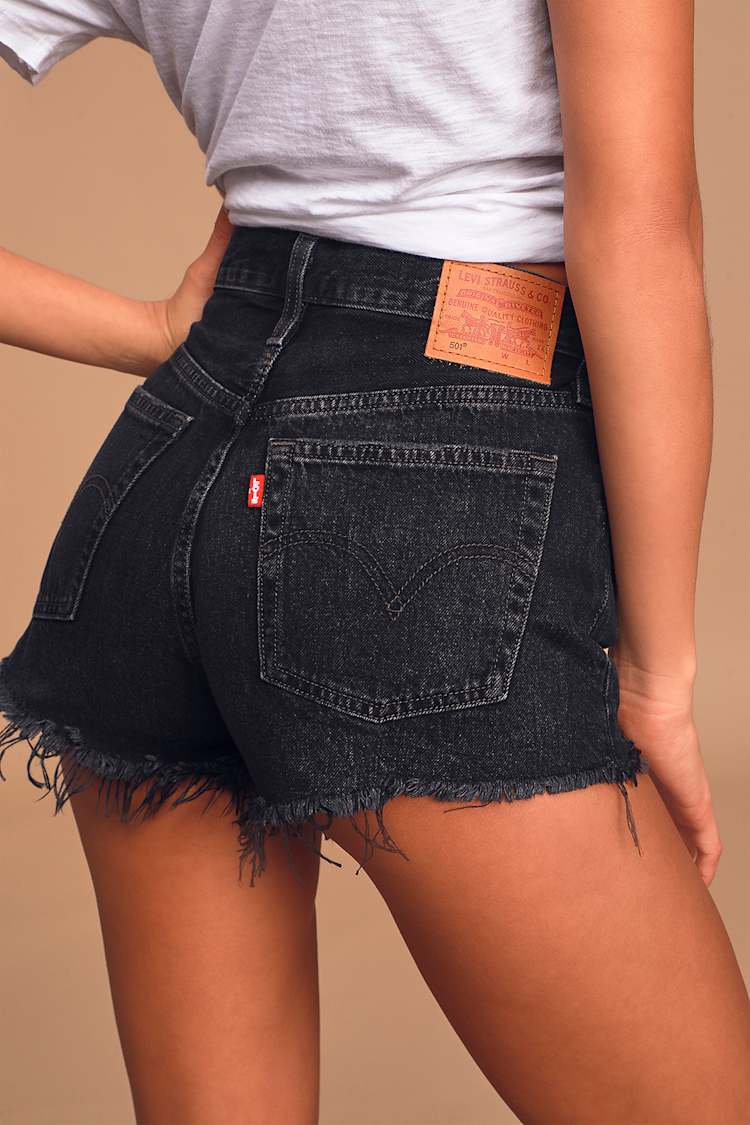 Levis 501 Black Denim Cut Off Shorts 501 Original High-Rise Black