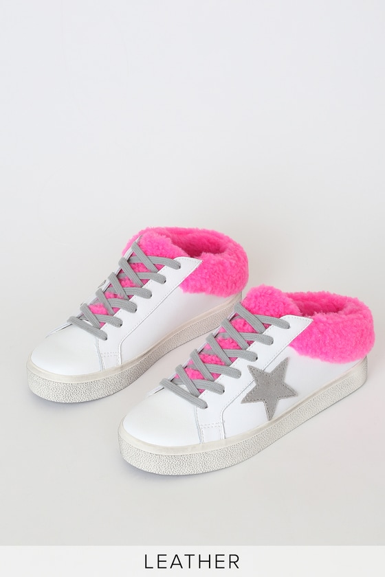 pink glitter backless platform sneakers