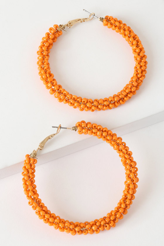 Orange Earrings Orange Beaded Earrings Hoop Earrings Lulus