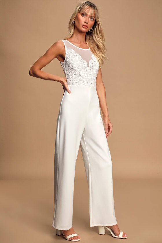 Sweetest Date White Crochet Lace Sleeveless Wide-Leg Jumpsuit 4