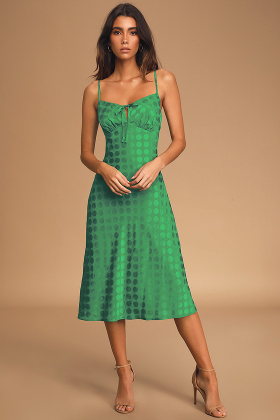 Tasteful Treat Green Polka Dot Short Sleeve Midi Dress