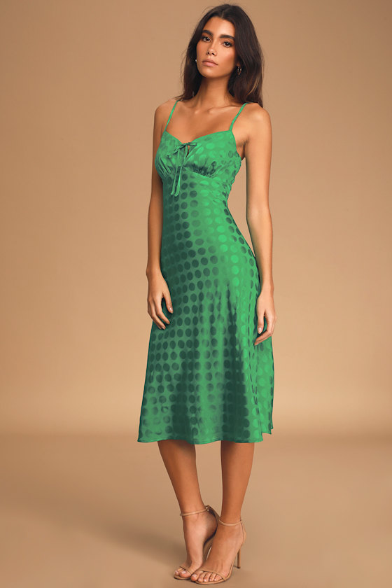 Dot The Way Green Polka Dot Jacquard Midi Dress 5