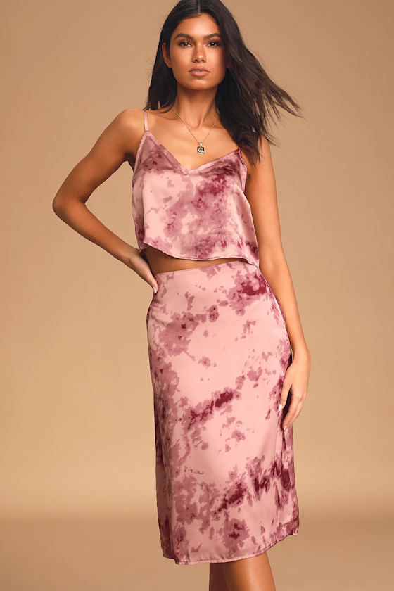 Color Your Life Purple Tie-Dye Satin Midi Skirt 4