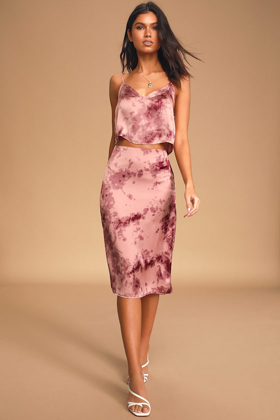 Color Your Life Purple Tie-Dye Satin Midi Skirt 1