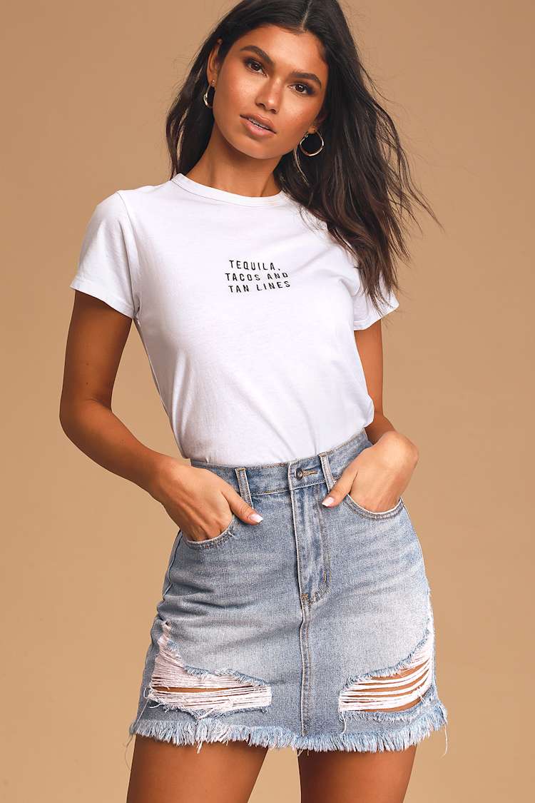 Cute Denim Skirt - Distressed Denim Skirt - Denim Mini Skirt - Lulus