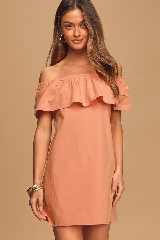 coral off the shoulder dress