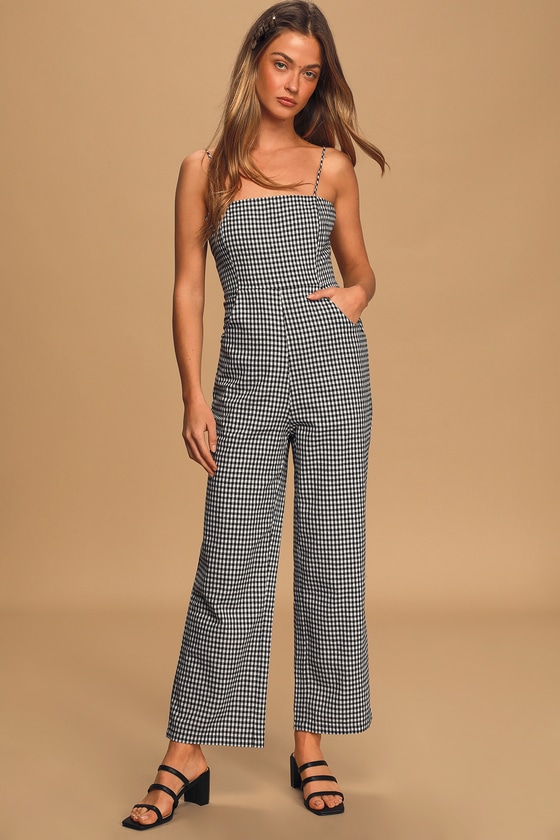 black and white gingham jumpsuit