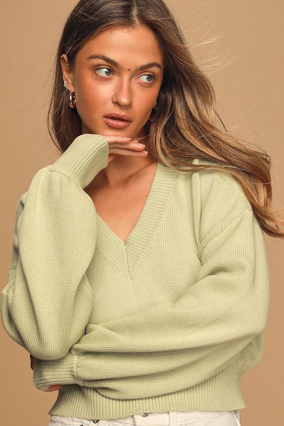 Cute Light Green Sweater Cropped Sweater Knit Sweater Lulus
