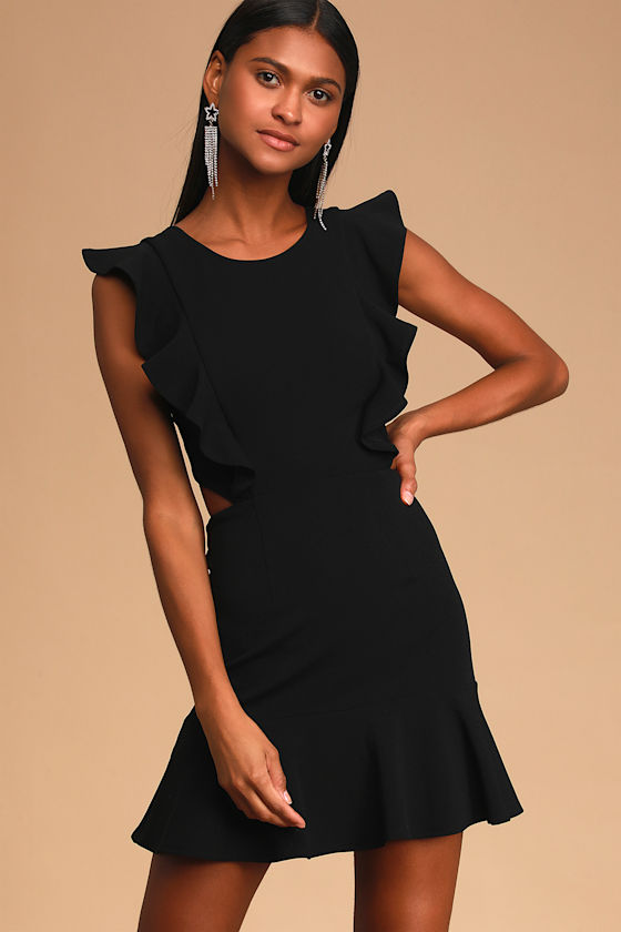 Black Mini Dress - Ruffled Backless Dress - Sexy Cocktail Dresss - Lulus