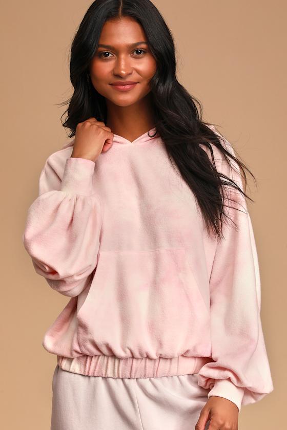 Relax Zone Light Pink Tie-Dye Fleece Pullover Hoodie 2