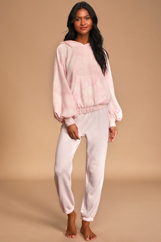 Relax Zone Light Pink Tie-Dye Fleece Pullover Hoodie 1