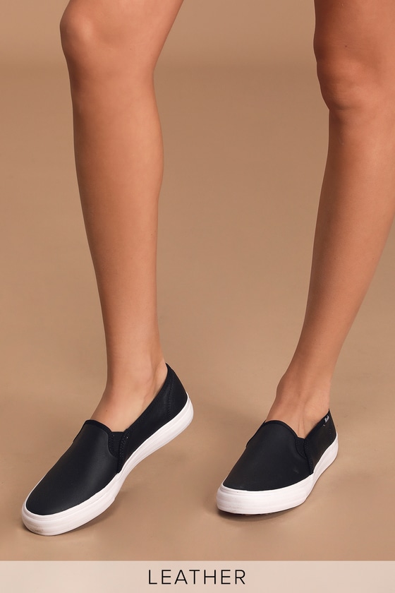 keds black leather slip on