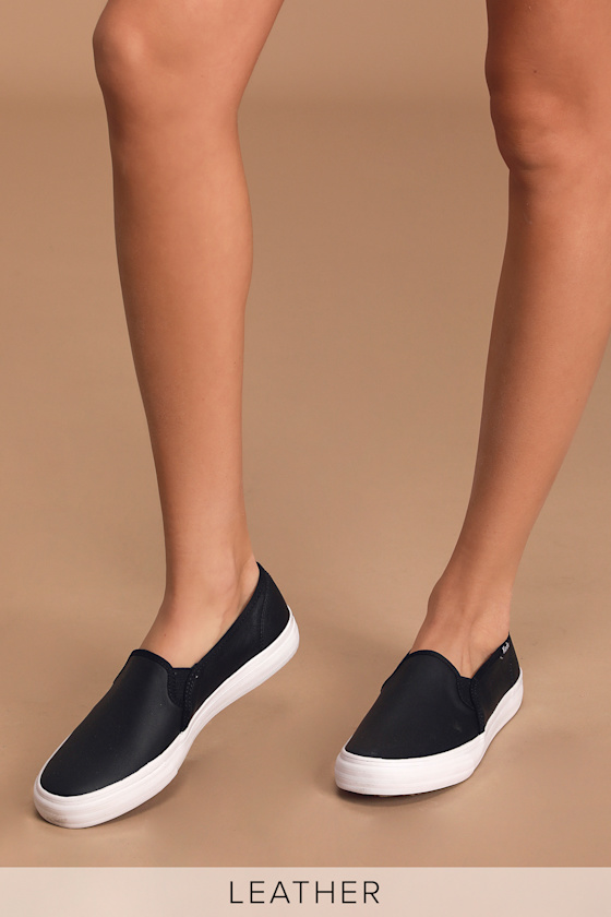 Double Decker Black Leather Slip-On Sneakers 1