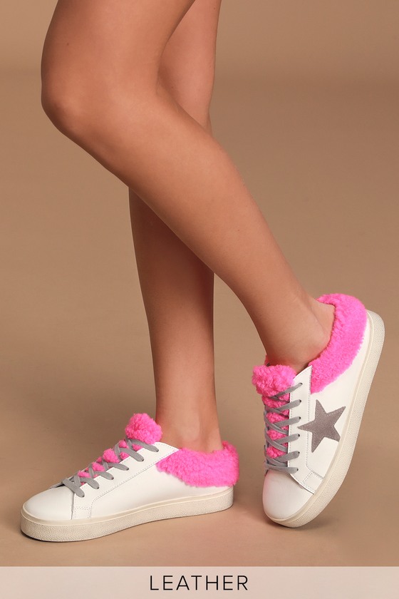 pink glitter backless platform sneakers