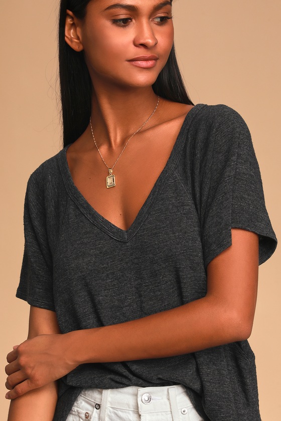 Charcoal grey v neck t sales shirt womens