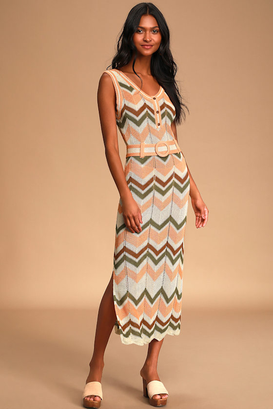 Illea Cream Multi Crochet Belted Maxi Dress 