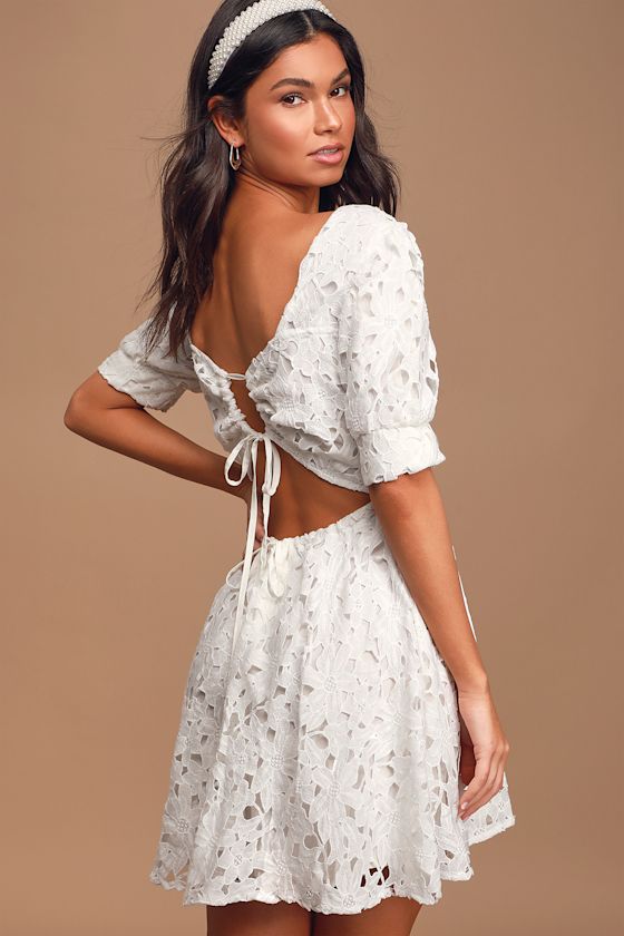 For A Moment White Lace Back Cutout Mini Skater Dress 6