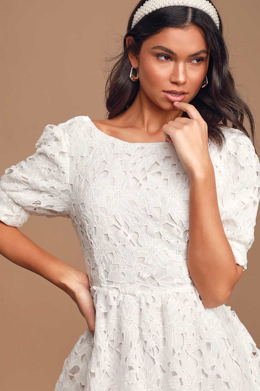 Cute White Lace Dress - Cutout Mini Dress - Skater Dress - Lulus