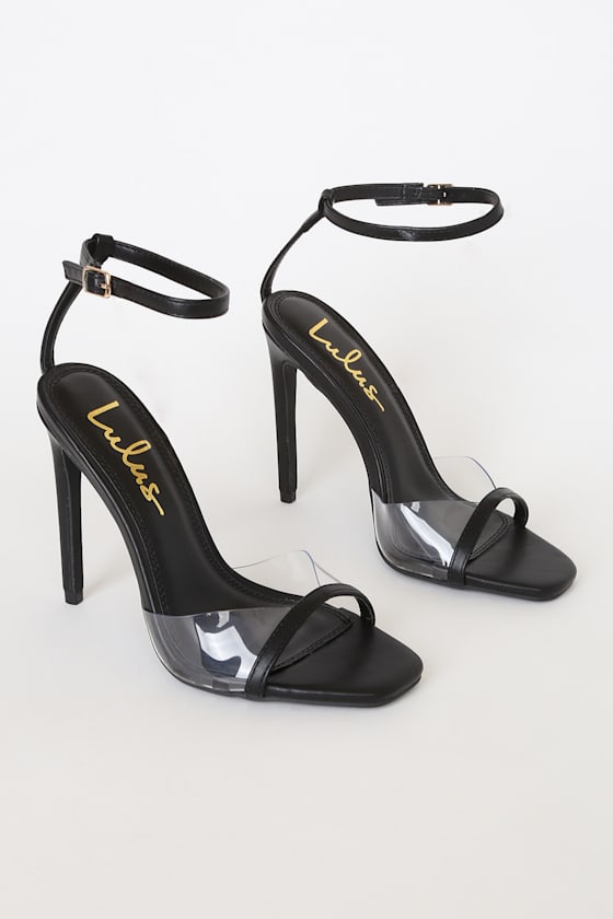 Jaque Black Vinyl Ankle Strap High Heel Sandals 3