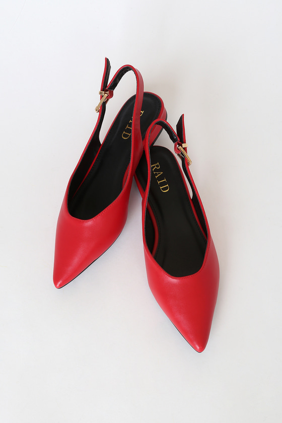 red suede pointed toe flats