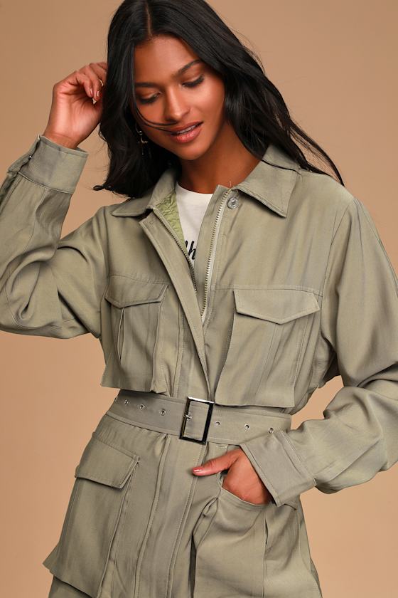 Mover and Shaker Olive Green Belted Utility Jacket 6