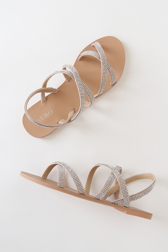 Bebo Spark - Rhinestone Strappy Sandals - Flat Sandals - Lulus