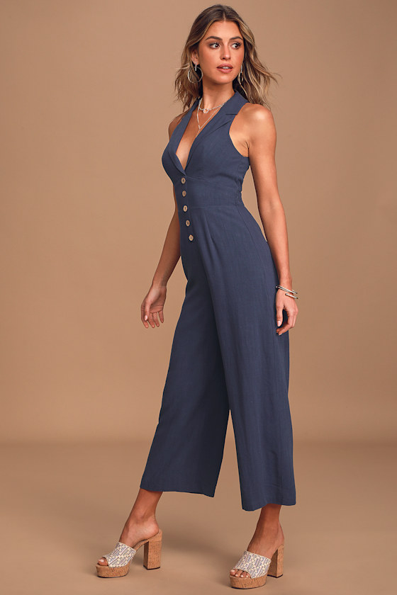 navy blue culotte jumpsuit