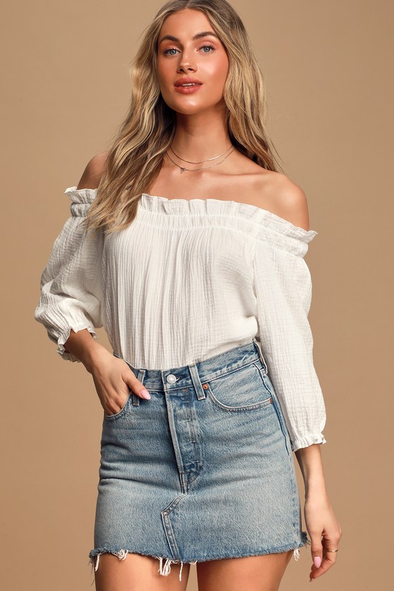 White Blouse - Off-the-Shoulder Top - 3/4 Sleeve OTS top - Lulus