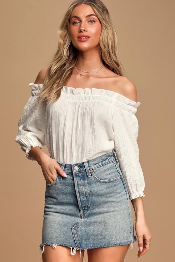 White Blouse OfftheShoulder Top 3/4 Sleeve OTS top Lulus
