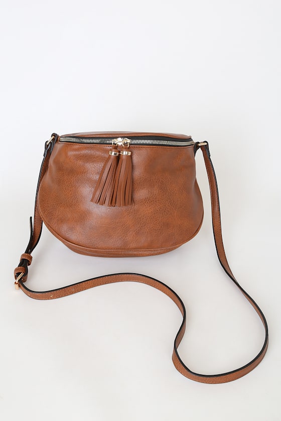 Cute Cognac Purse Vegan Leather Bag Saddle Bag Crossbody Lulus