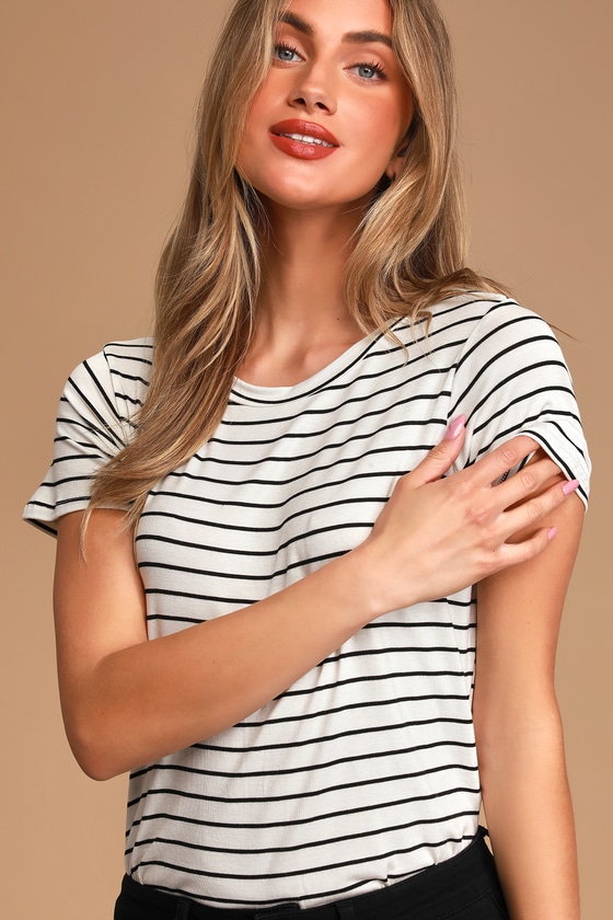 Cute White Striped T-Shirt - T-Shirt Bodysuit - Tee Bodysuit - Lulus