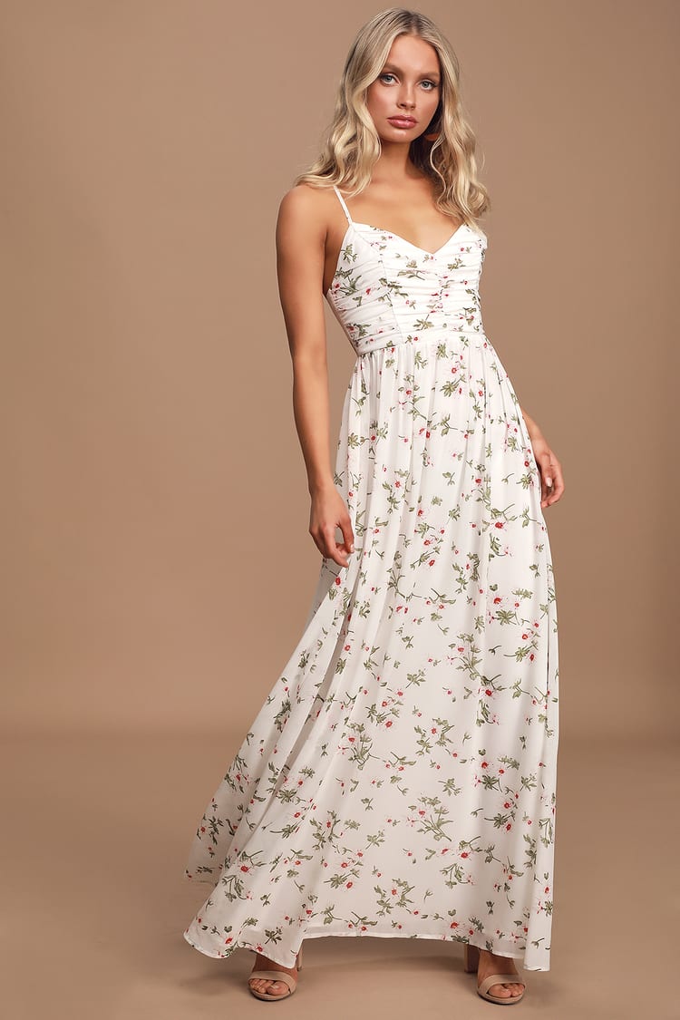 Chic Two-Piece Dress - Floral Print Dress - White Maxi Dress - Lulus