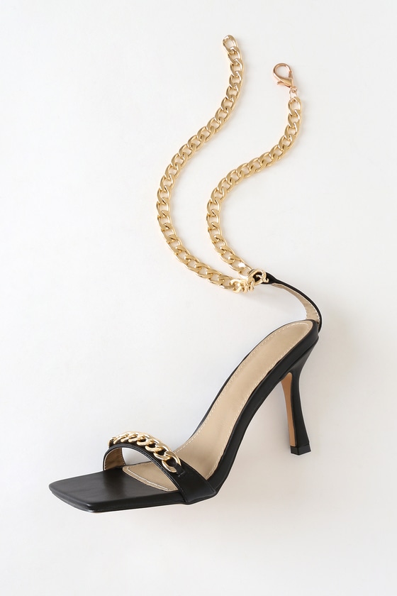 Black and gold clearance heels with ankle strap