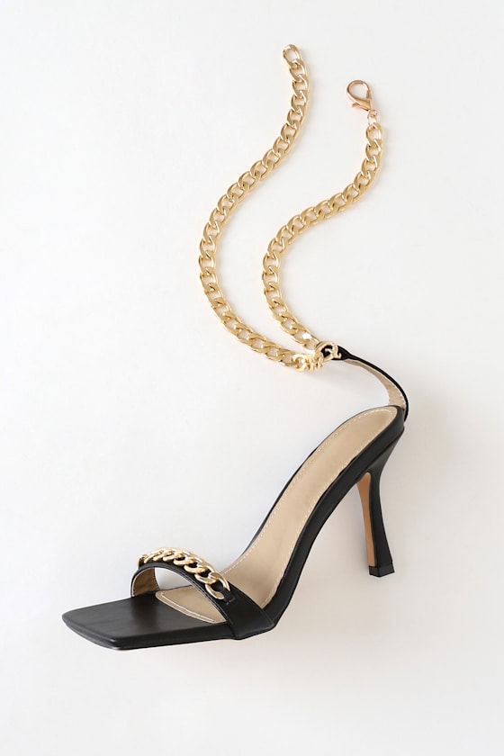 Sexy Black and Gold Chain Heels High Heel Sandals Ankle Strap Lulus