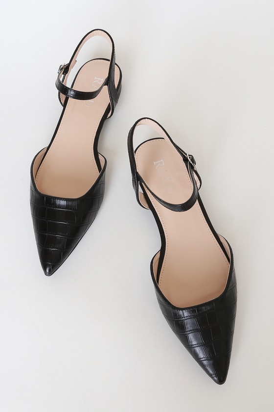 Raid Bonita - Black Croc Flats - Ankle Strap Flats - Lulus
