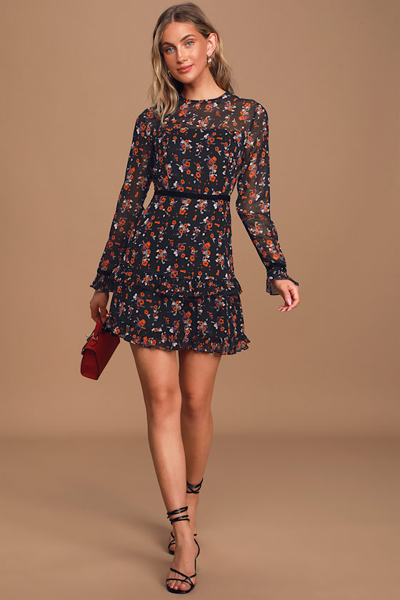 Floral to See Black Floral Print Long Sleeve Mini Dress 5