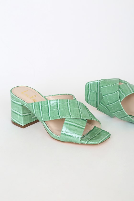 green crocodile heels