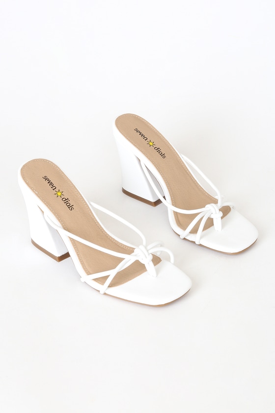 white slip on sandals with heel