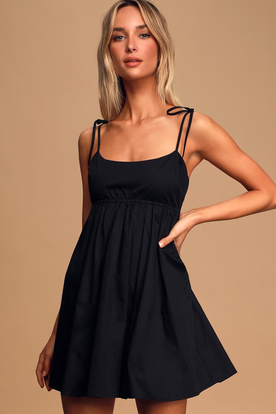 Cute Black Dress - Tie-Strap Mini Dress - Backless Skater Dress - Lulus