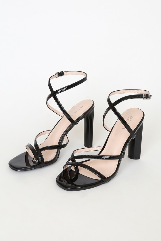 black patent high heel sandals