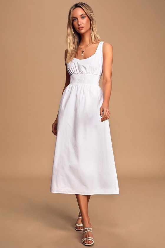 Cute White Dress - Sleeveless Midi Dress - Smocked Dress - Lulus