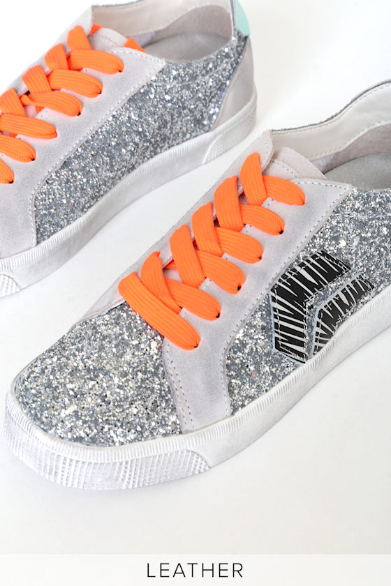Zaga Silver Glitter Suede Leather Distressed Sneakers 3