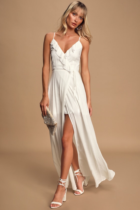 White Wrap Dress - Faux Wrap Maxi - Ruffled White Maxi Dress - Lulus
