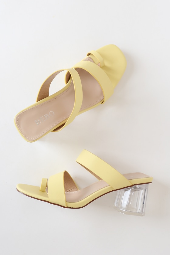 Ruffle Yellow Toe Loop Lucite Heels