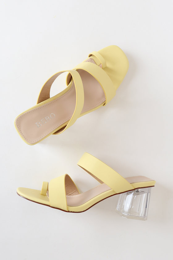 BEBO Ruffle Yellow Heels ToeLoop Sandals Lucite Heels Lulus