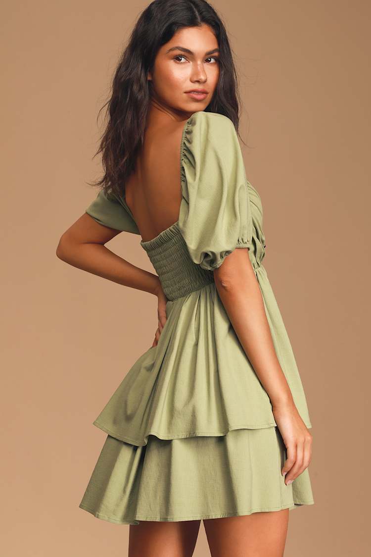 Pistachio Dress - Tiered Dress - Puff Sleeve Dress - Green Dress - Lulus