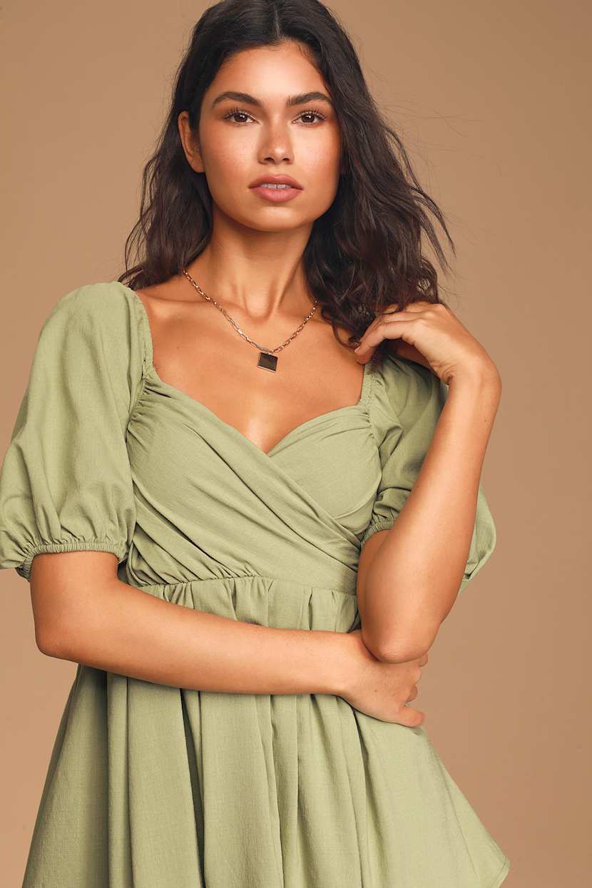 knee length dresses for ladies Benni Yasmin Off Shoulder Mini Dress in Pistachio – Hills Shire Hire main image 0