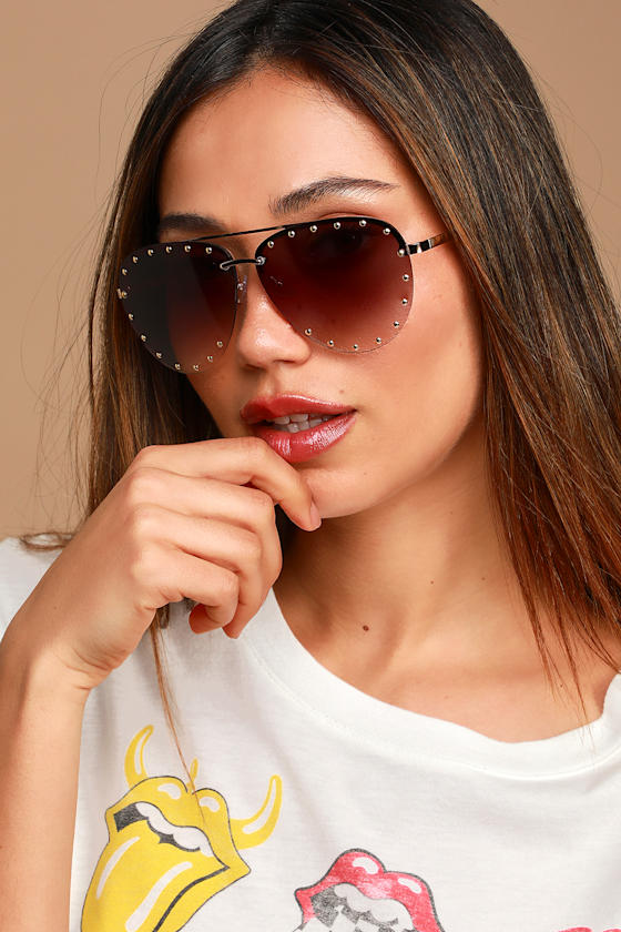 Cool Gold Aviators Studded Aviator Sunglasses Studded Sunnies Lulus