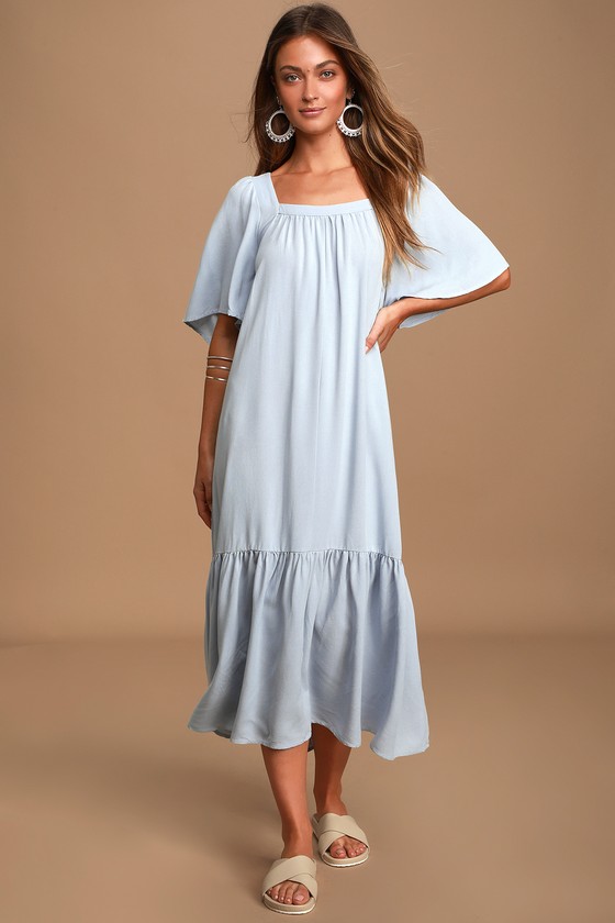 Lucca Couture Little House - Light Blue Dress - Midi Dress